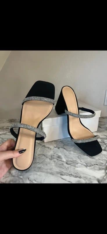 Envy Shoes Envy Shoes Amber Turner Black Suede Heels Mules Sandals with Rhinestone Straps Size 7