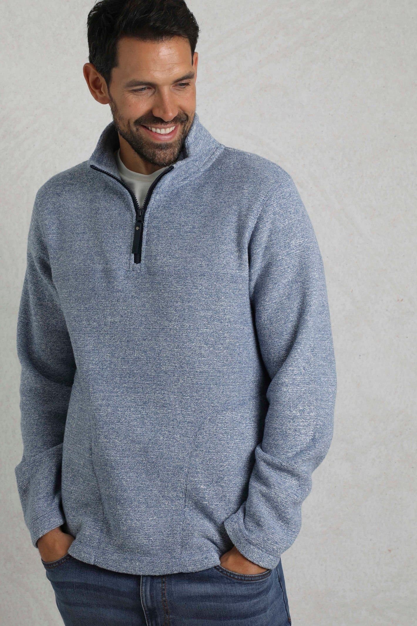Weird Fish Weird Fish Men's Laramie 1/4 Zip Snow Marl Fleece in Mid Blue