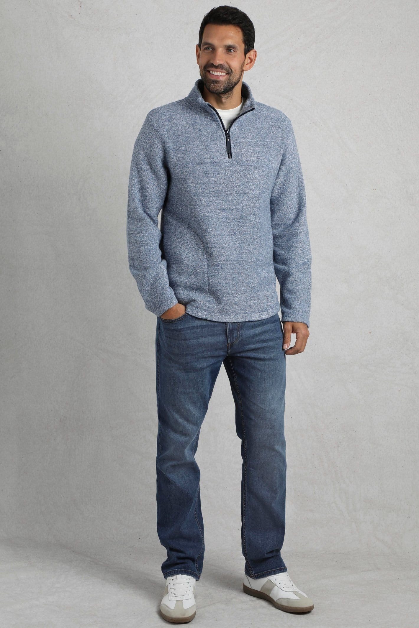 Weird Fish Weird Fish Men's Laramie 1/4 Zip Snow Marl Fleece in Mid Blue - 4
