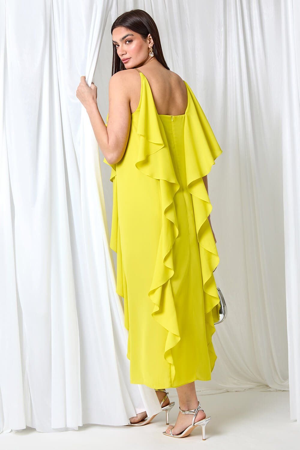 Ariella Ariella Women's Dipped Hem Ruffle Detail Midi Dress in Lime - 2