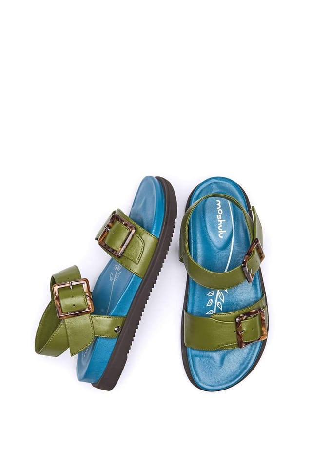 Moshulu Moshulu Women's 'Newark 2' Colourful leather buckle sandals in Green - 2