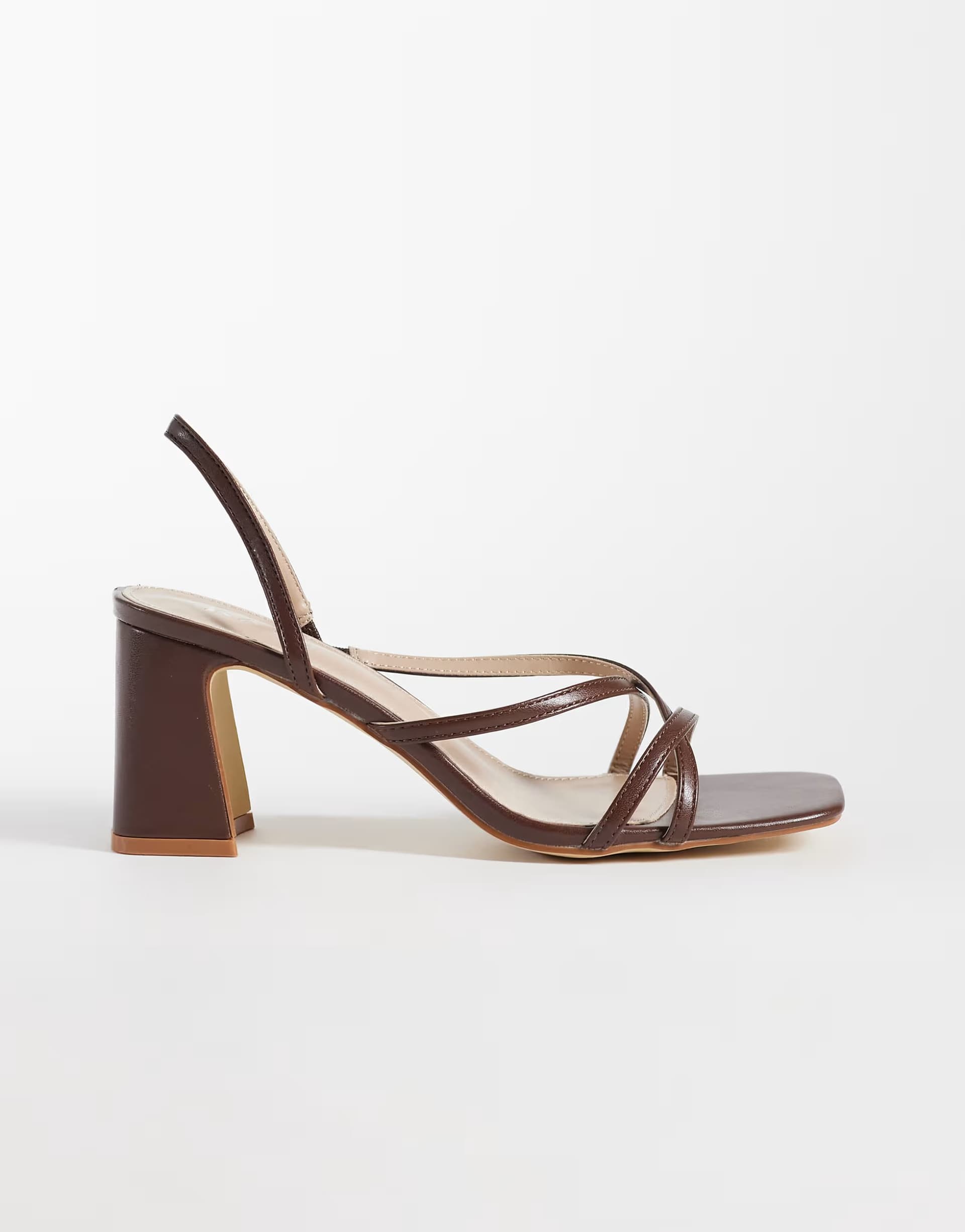 ASOS RAID Aspyn strappy heeled block sandals in brown