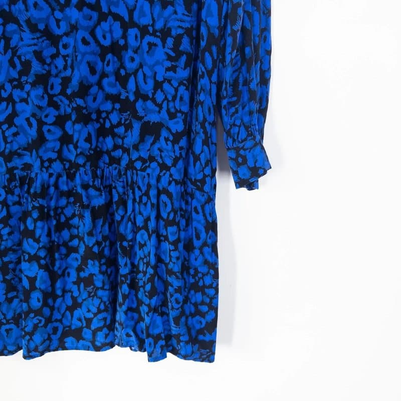 Whistles Whistles Jungle Leopard Print Smock Dress Size L 16 18 Blue Black Mini