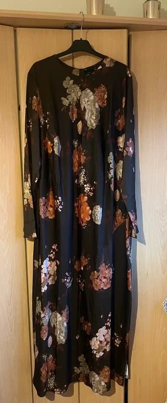 ASOS Design ASOS Design Curve Seamed Matt Satin Slip Maxi Dress in Chocolate Floral Print