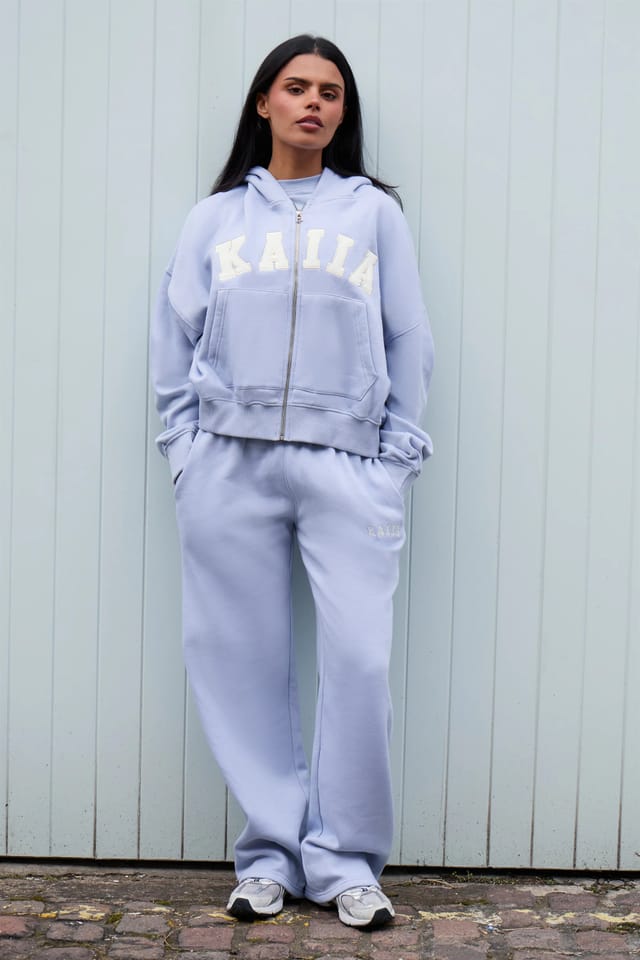 Kaiia Kaiia Slogan Oversized Zip Through Hoodie Soft Blue & White - 3
