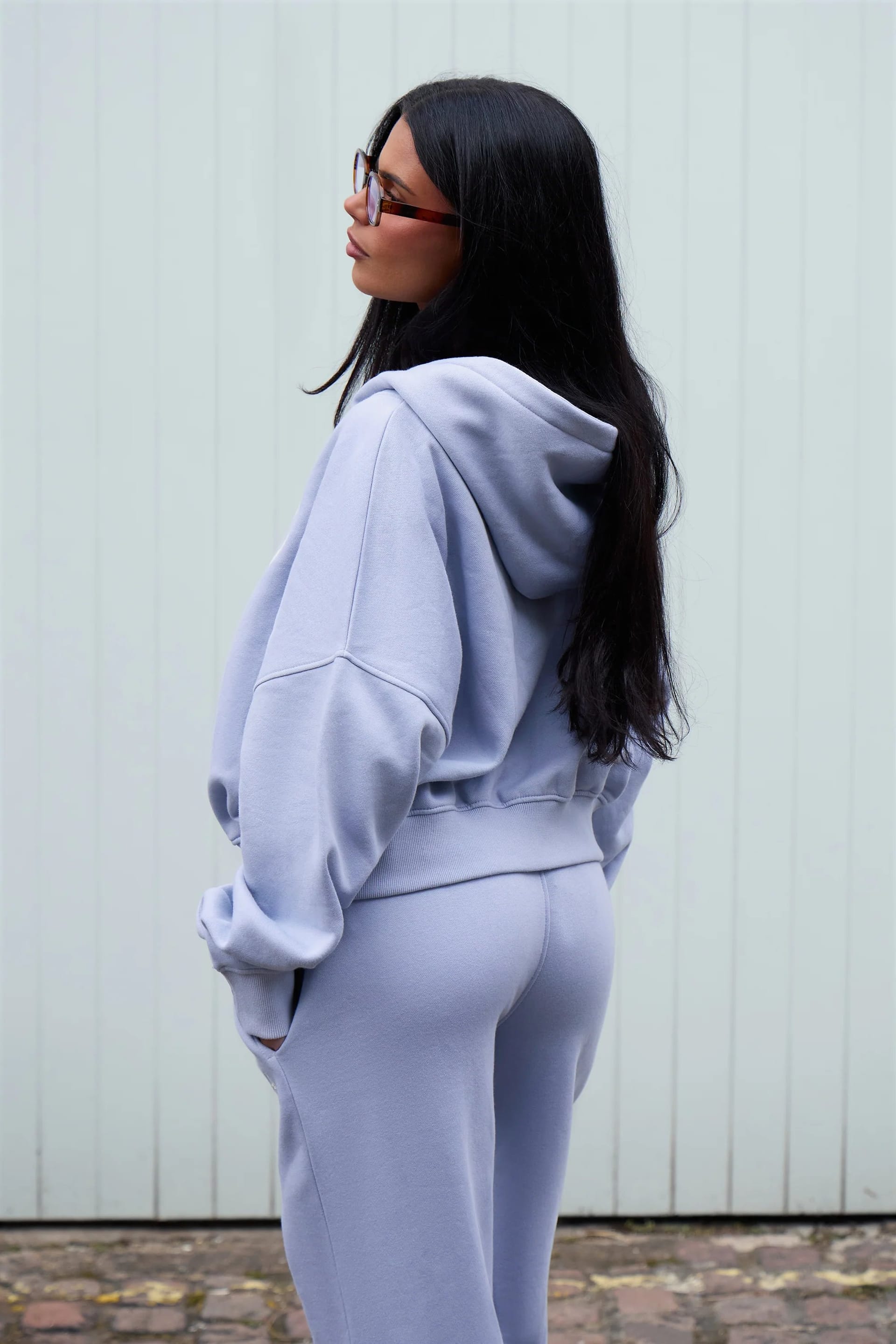 Kaiia Kaiia Slogan Oversized Zip Through Hoodie Soft Blue & White - 4