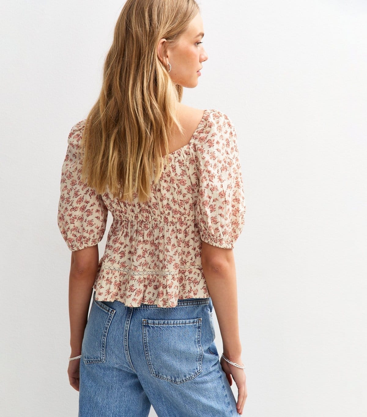 New Look Women's Pink Ditsy Print Three Quarter Sleeve Milkmaid Top New Look - 4