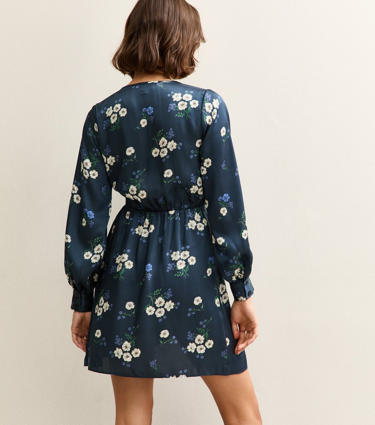 New Look Women's Blue Satin Floral Wrap Mini Dress New Look - 4