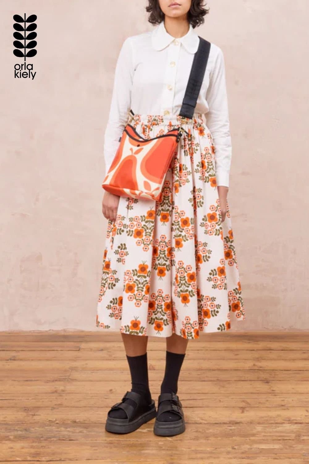 Orla Kiely Orla Kiely Red Floral Print Midi Skirt