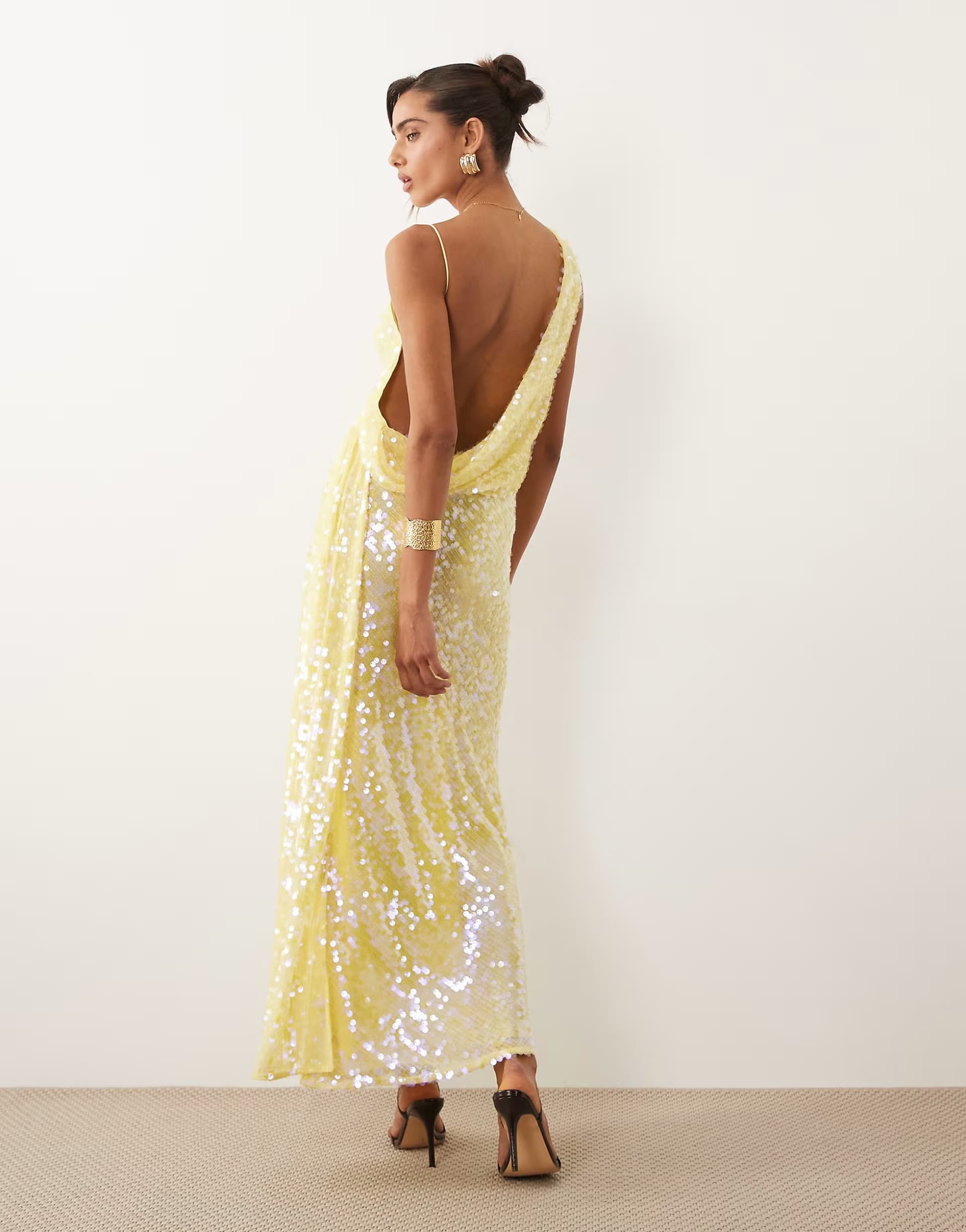 ASOS ASOS DESIGN high neck draped back maxi dress in yellow sequin