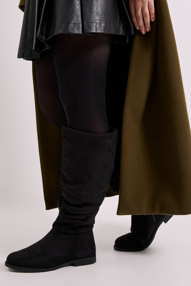 Dorothy Perkins Dorothy Perkins Women's Wide Fit Karina Faux Suede Flat Knee High Ruched Boots in Natural Black - 2