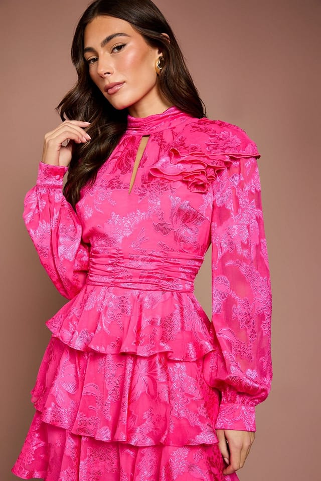 Coast Coast Women's Jacquard Tiered Midi Dress in Hot Pink - 2