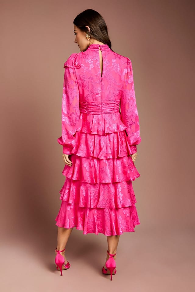 Coast Coast Women's Jacquard Tiered Midi Dress in Hot Pink - 3