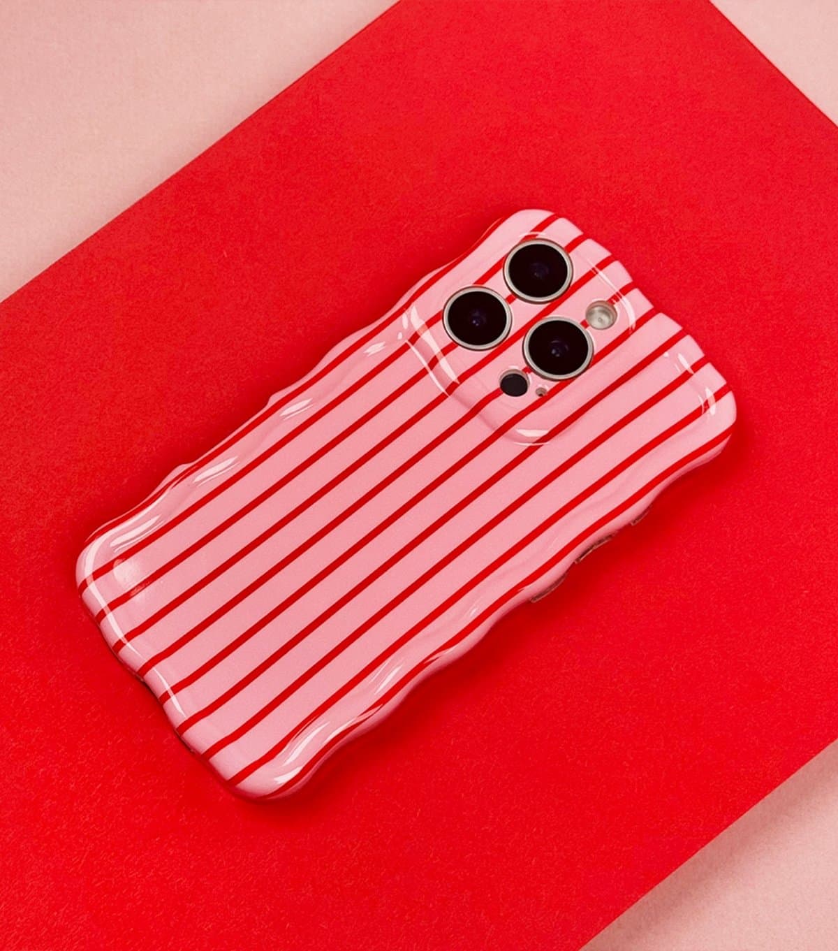 Coconut Lane Light Pink Cherry Stripes Wavy Phone Case Coconut Lane New Look
