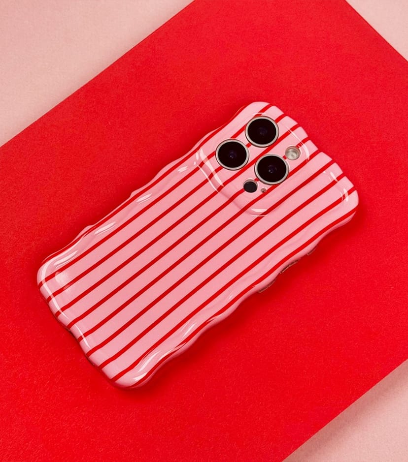 Coconut Lane Light Pink Cherry Stripes Wavy Phone Case Coconut Lane New Look - 1