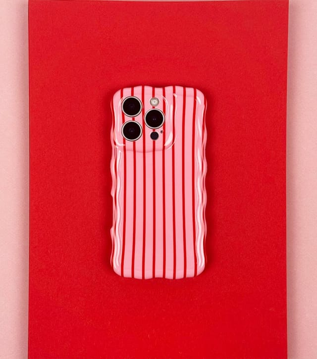 Coconut Lane Light Pink Cherry Stripes Wavy Phone Case Coconut Lane New Look - 2
