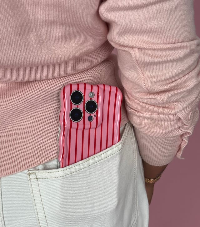 Coconut Lane Light Pink Cherry Stripes Wavy Phone Case Coconut Lane New Look - 3