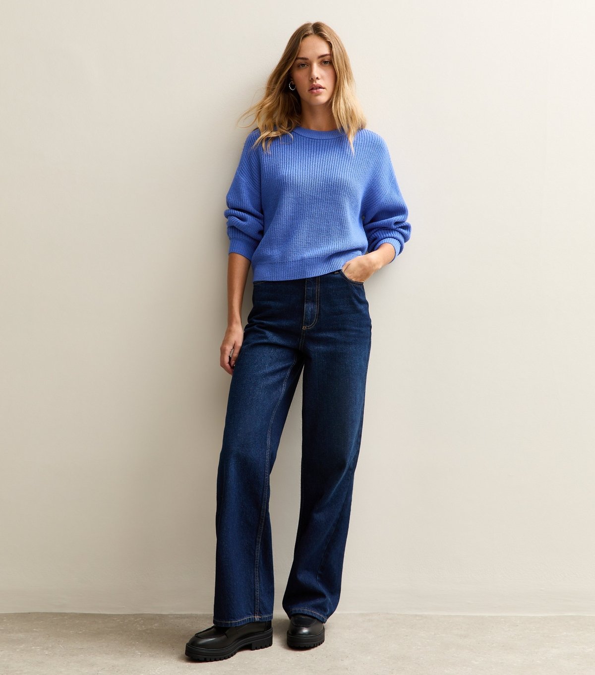 New Look Women's Bright Blue Ribbed Crew Neck Knit Jumper New Look - 2