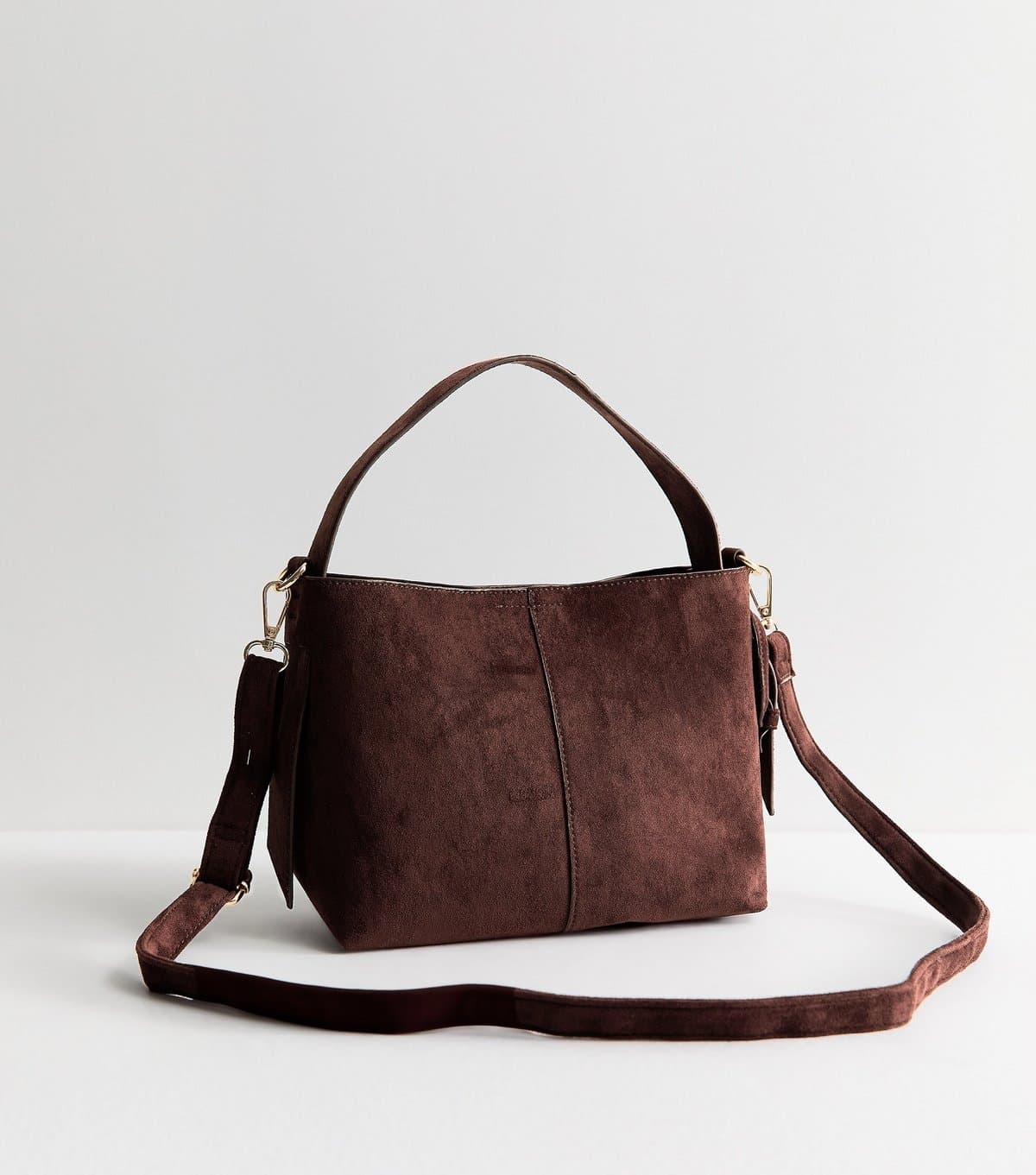 New Look Dark Brown Faux Suede Buckle Detail Shoulder Bag New Look