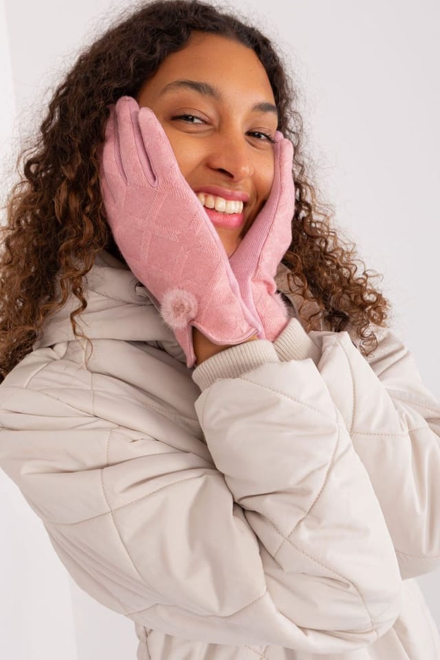 Love Lace Love Lace Women's Elegant Insulated Geometric Touchscreen Gloves with Soft Pompoms in Pink - 2