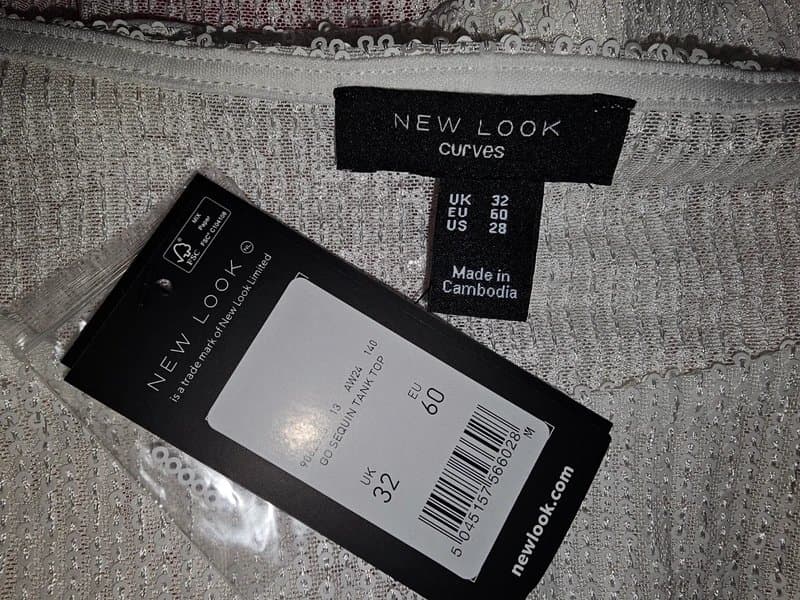 New Look Curves White Sequinned Tank top Plus Size 32 New Look BNWT