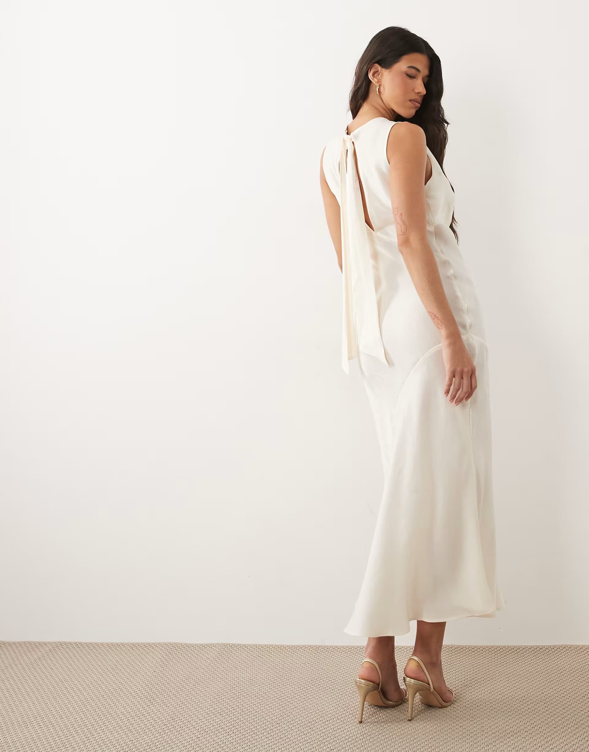 ASOS New Look glitter satin cowl neck maxi dress in cream