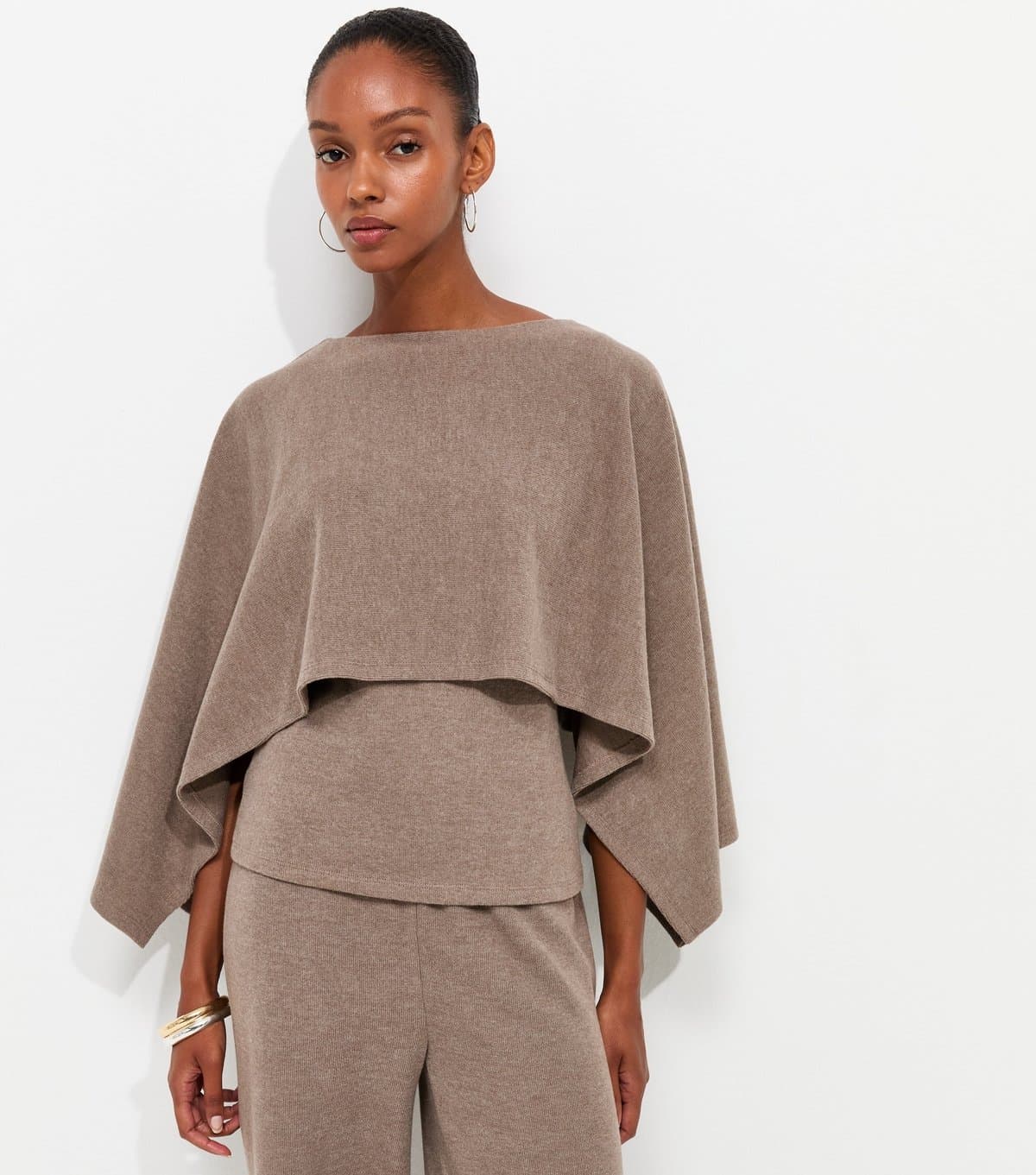 New Look Women's Dark Mink Soft Touch Layered Cape Top New Look