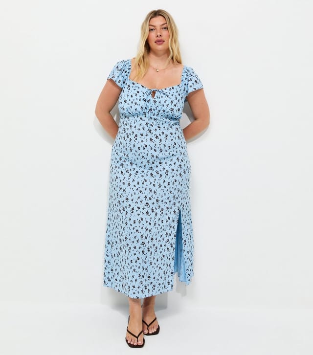 New Look Women's Plus Size Blue Ditsy Print Square Neck Midi Dress Curves New Look - 3