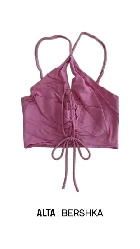 Bershka Pink Ruched Drawstring Crop Top