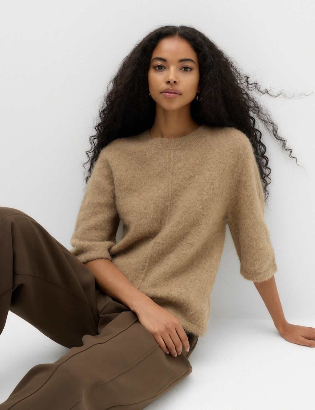 Marks & Spencer M&S Wool Alpaca Blend Relaxed Knitted Top Spice
