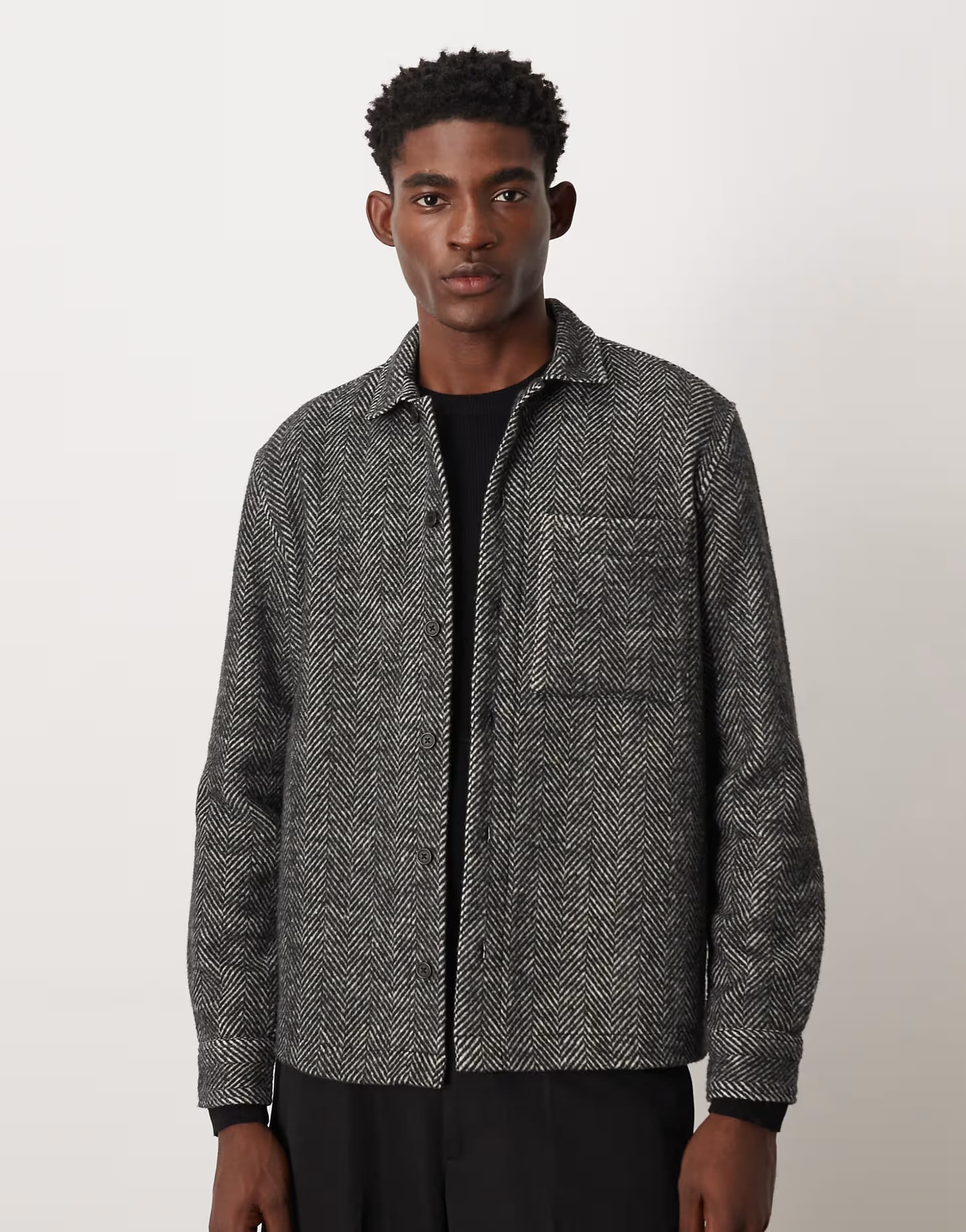 ASOS ASOS DESIGN overshirt in black herringbone texture