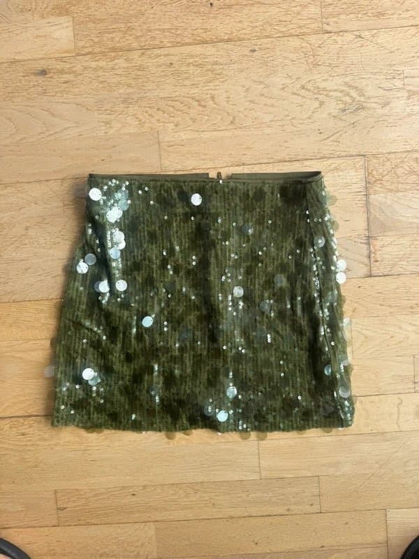 ASOS Viral ASOS Khaki Mixed Sequin Mini Skirt Size 10