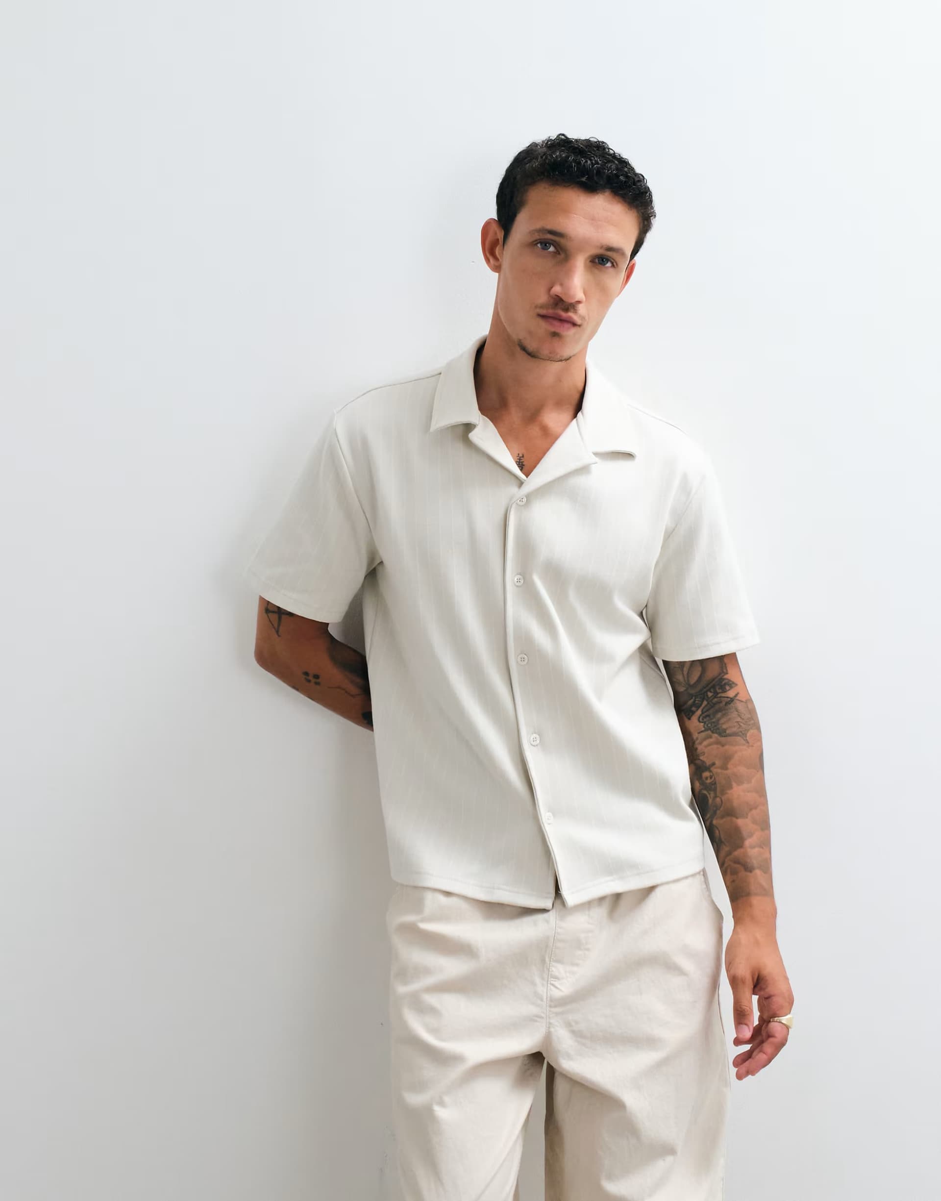 ASOS Weekday short sleeve resort shirt in tan