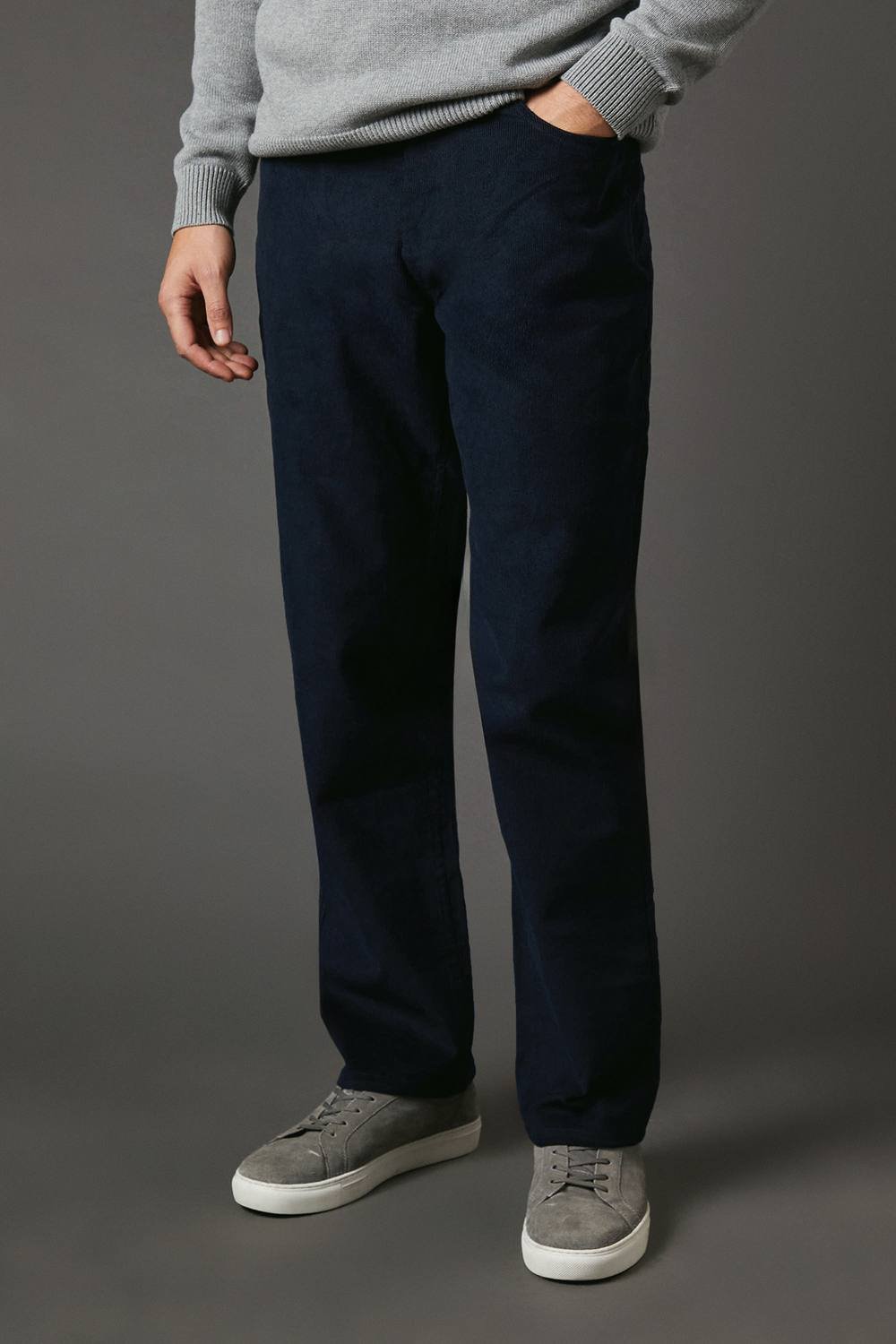Maine Maine Men's Corduroy Straight Fit 5 Pocket Trousers in Navy - 2