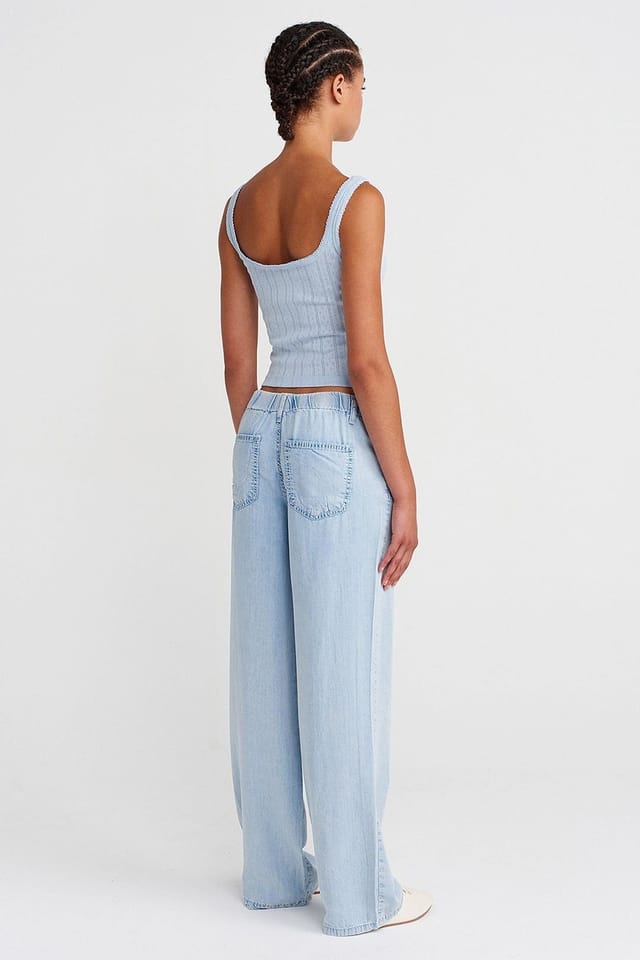 Dilvin Dilvin Women's Mid-Waist Wide-Leg Tencel Jeans in Light Blue - 2
