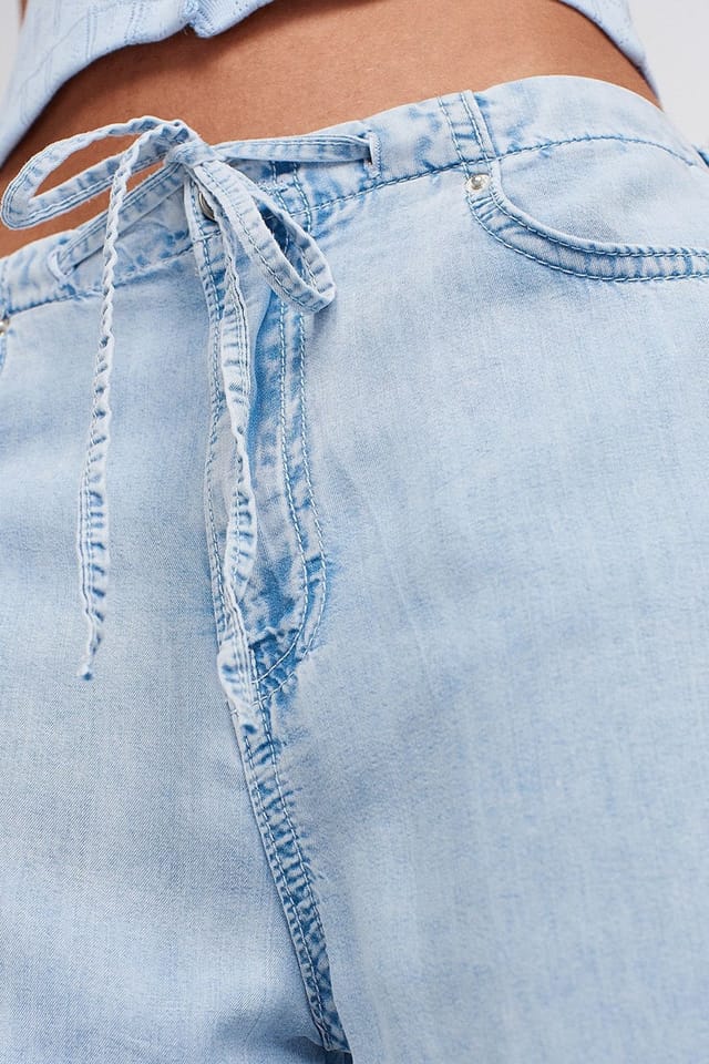 Dilvin Dilvin Women's Mid-Waist Wide-Leg Tencel Jeans in Light Blue - 3