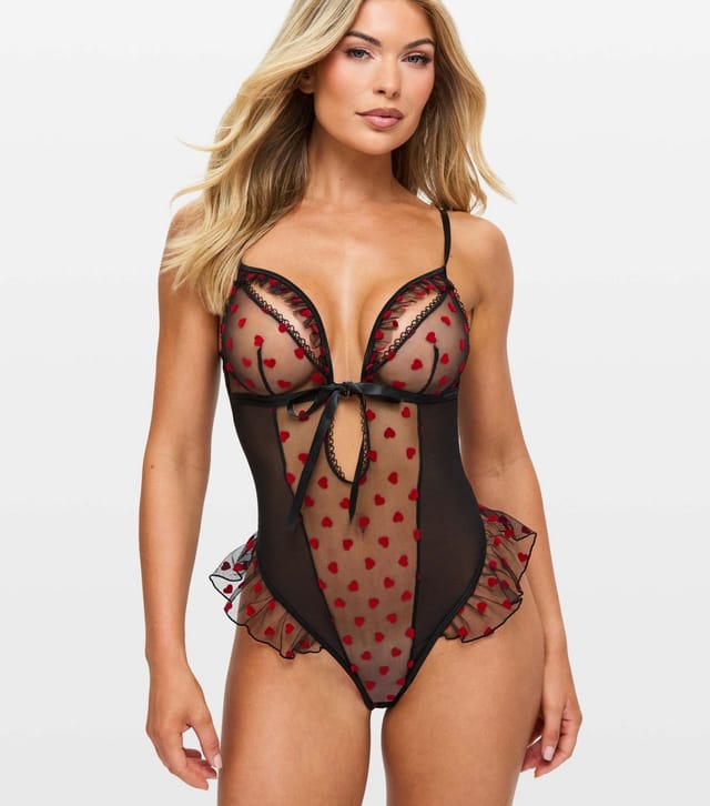 Ann Summers Women's Black Queen Of Hearts Crotchless Bodysuit Ann Summers New Look - 3