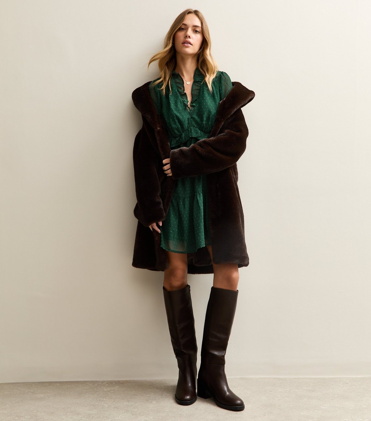 New Look Women's Dark Green Dobby Frill Mini Dress New Look - 2