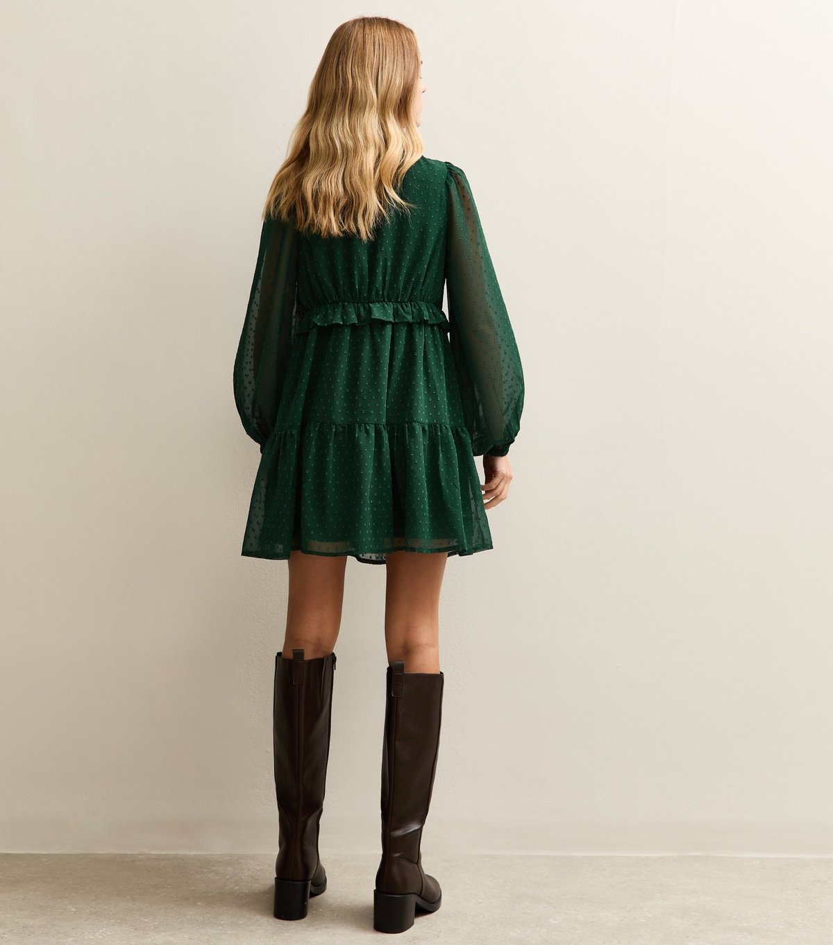 New Look Women's Dark Green Dobby Frill Mini Dress New Look - 4