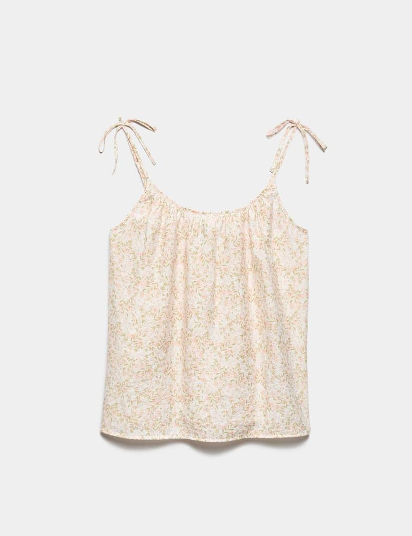 Marks & Spencer M&S Textured Tie Detail Cami Top Ivory Mix - 1