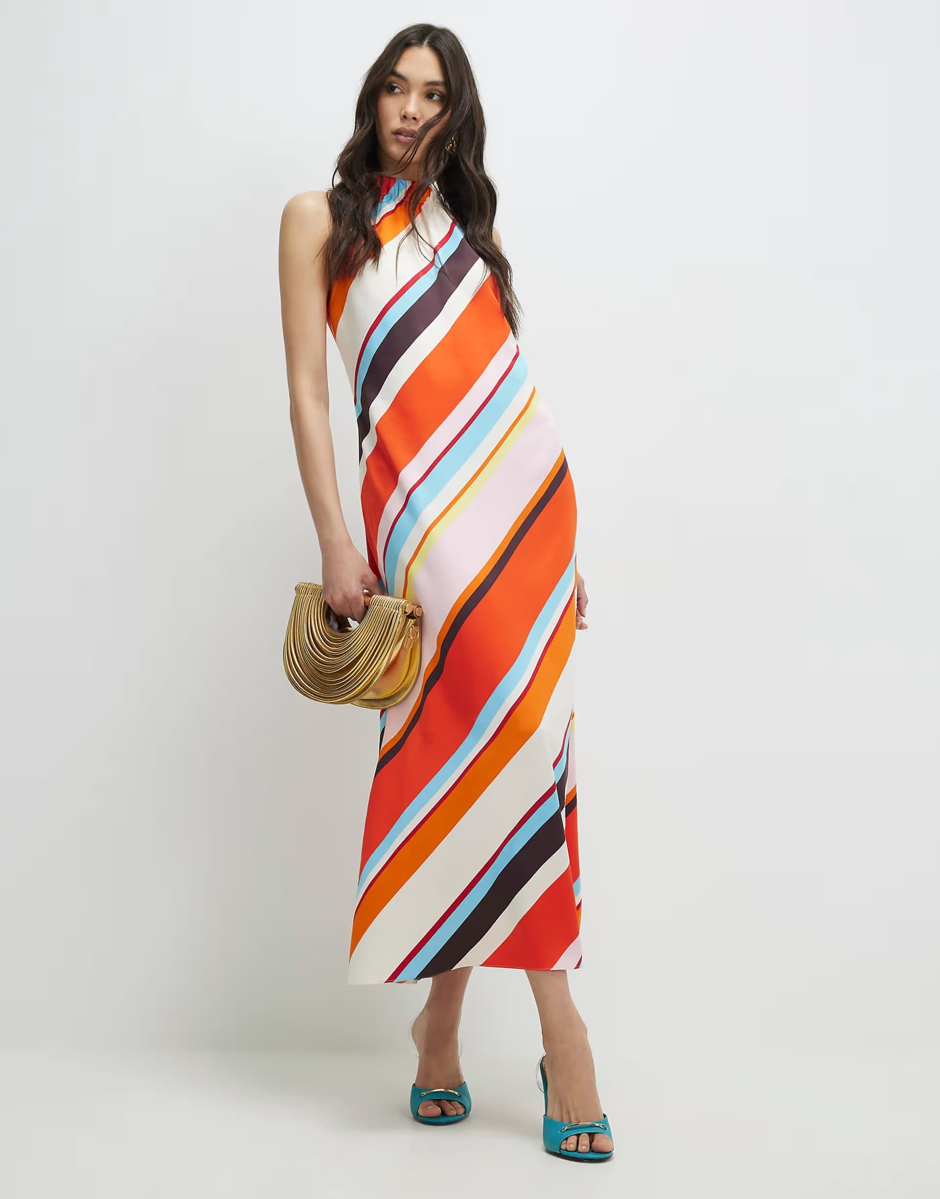 ASOS River Island Halter satin maxi dress in multi colour