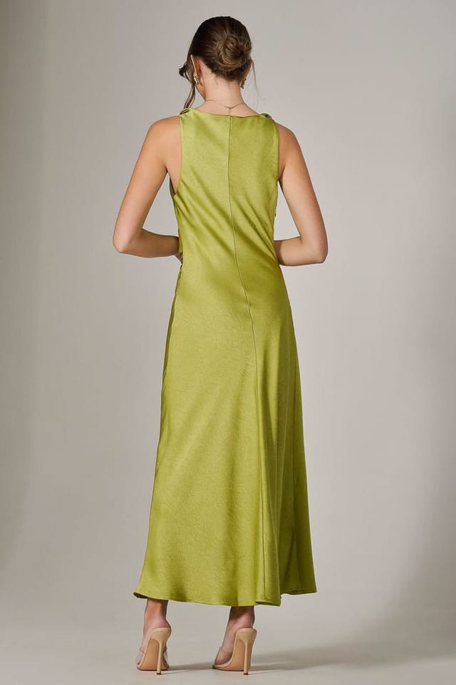 Jolie Moi Jolie Moi Women's Twisted Shoulder Cowl Neck Midaxi Dress in Bright Green - 2