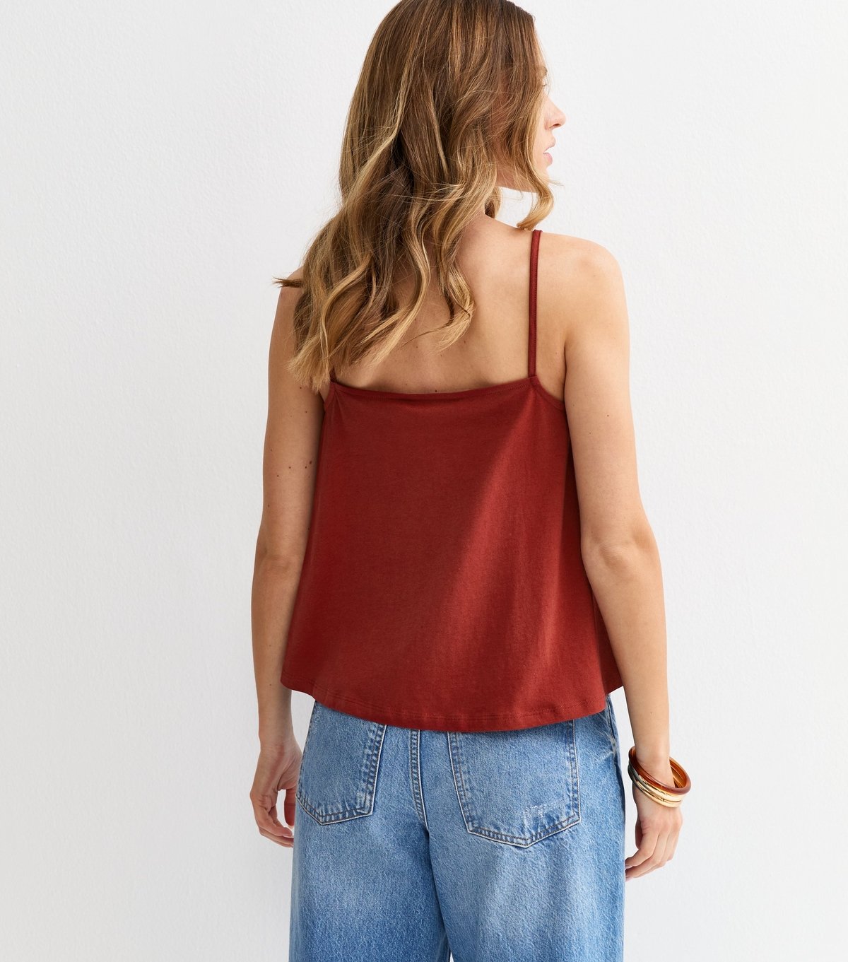 New Look Women's Dark Red Lace Trim V-Neck Cami Top New Look - 4