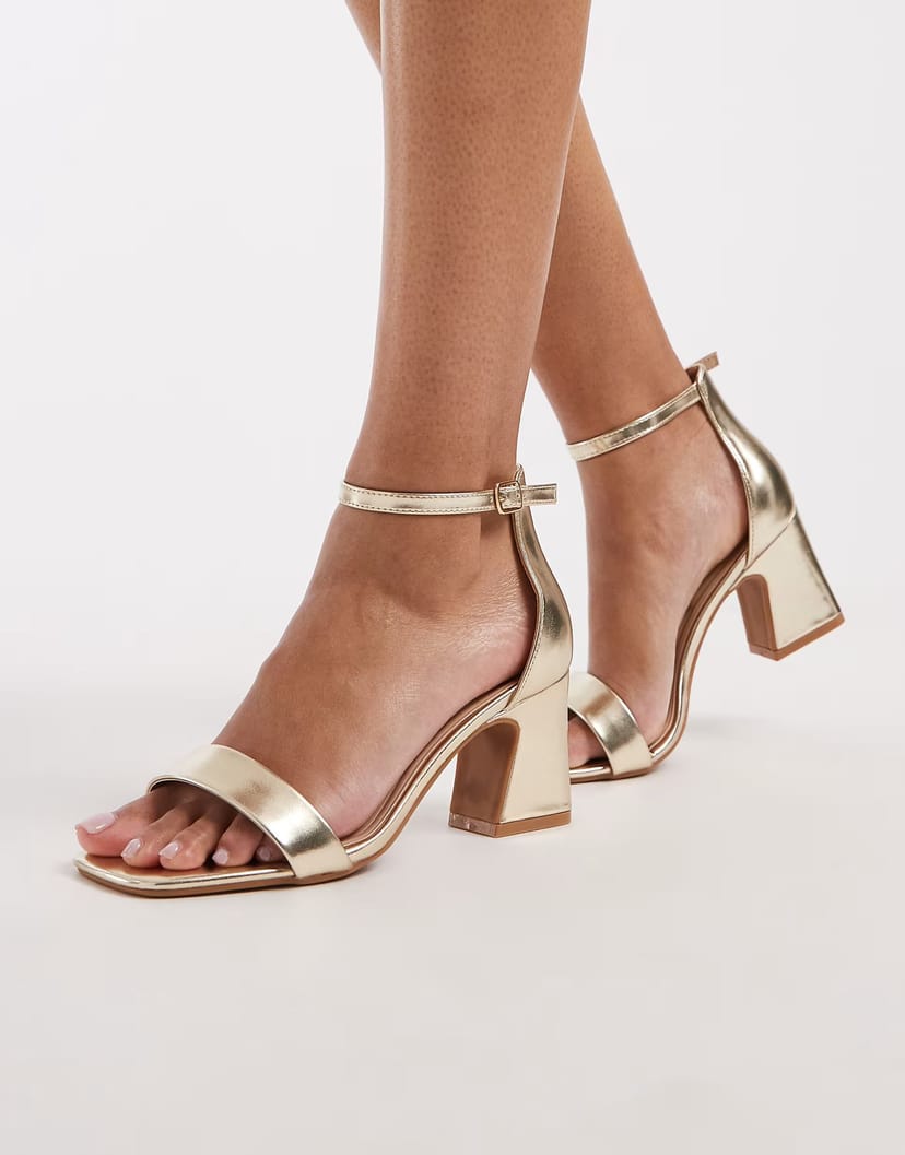 ASOS SEQWL Wide Fit Leal block heeled sandal in gold - 1