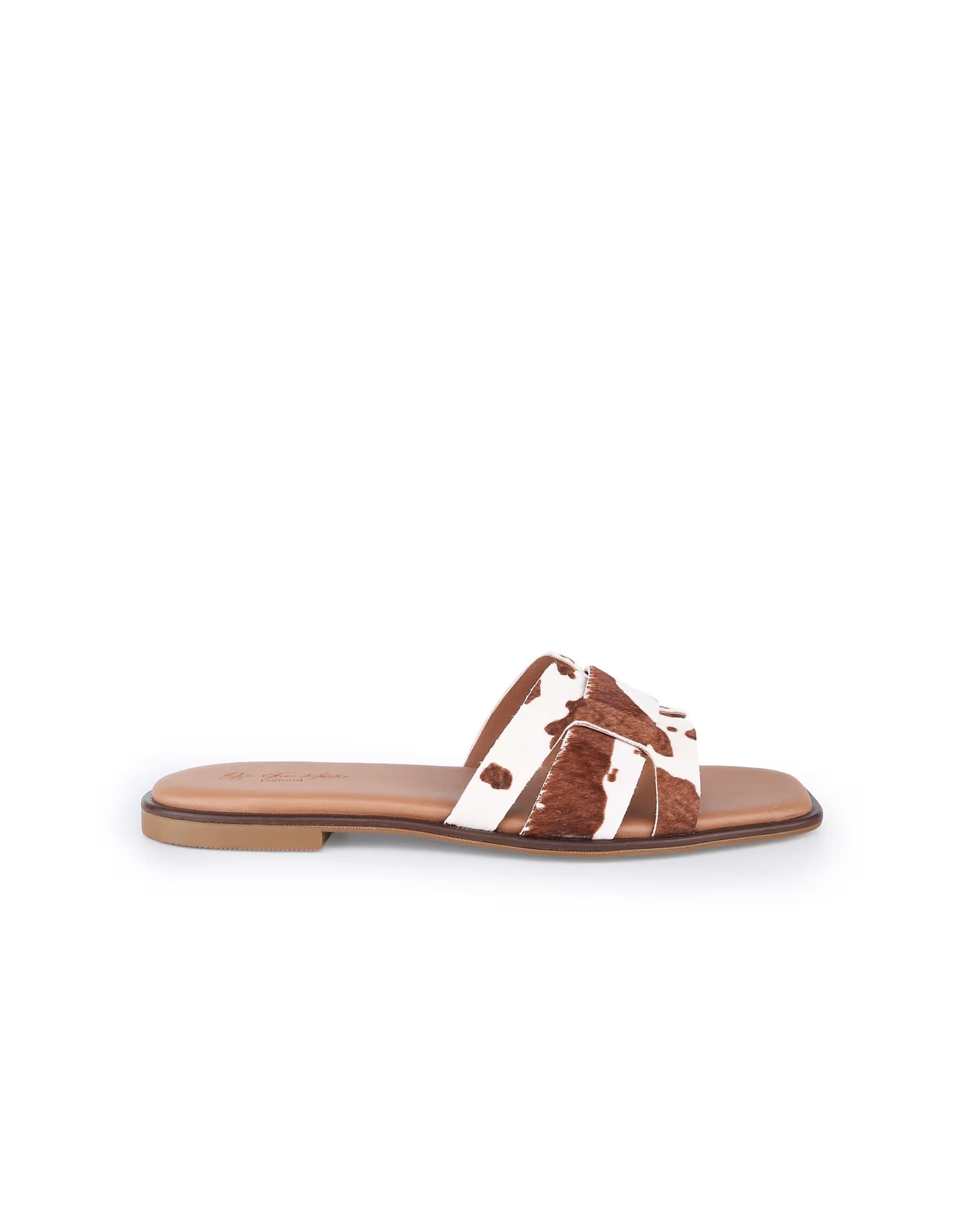ASOS Off The Hook Heath suede leather slip on flat sandals in cow print