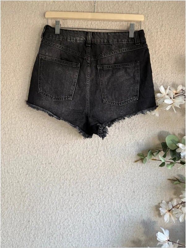 Primark Primark Rita Ora Black Denim High Waist Shorts Size 10 Frayed Hem Summer