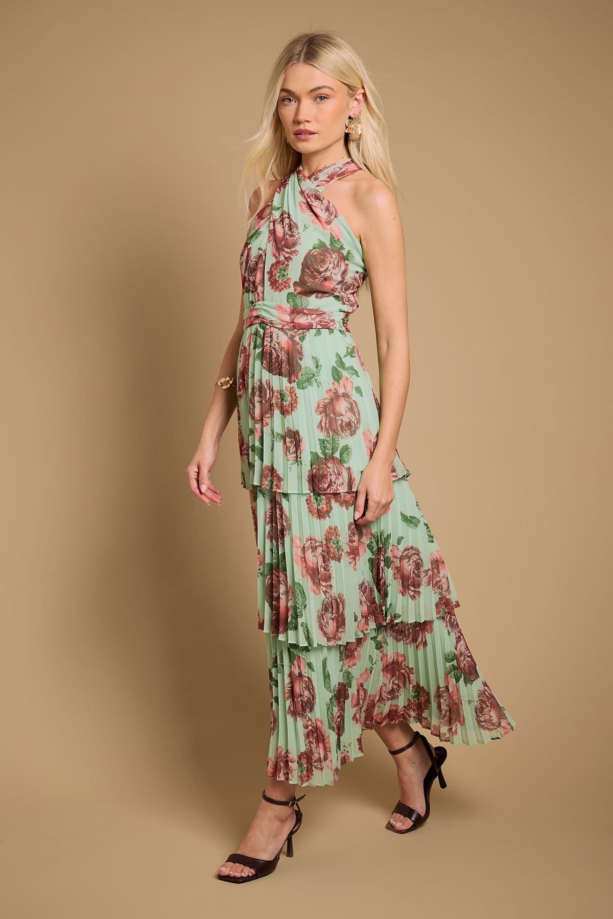 Oasis Mint Floral Halterneck Maxi Dress