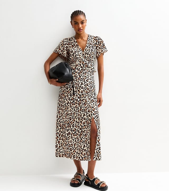 New Look Women's Tall Brown Leopard Print Flutter Sleeve Midi Dress New Look - 2
