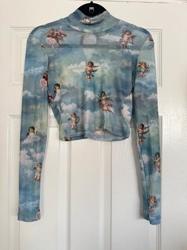 Motel Baby Blue Angel Print Crop Top