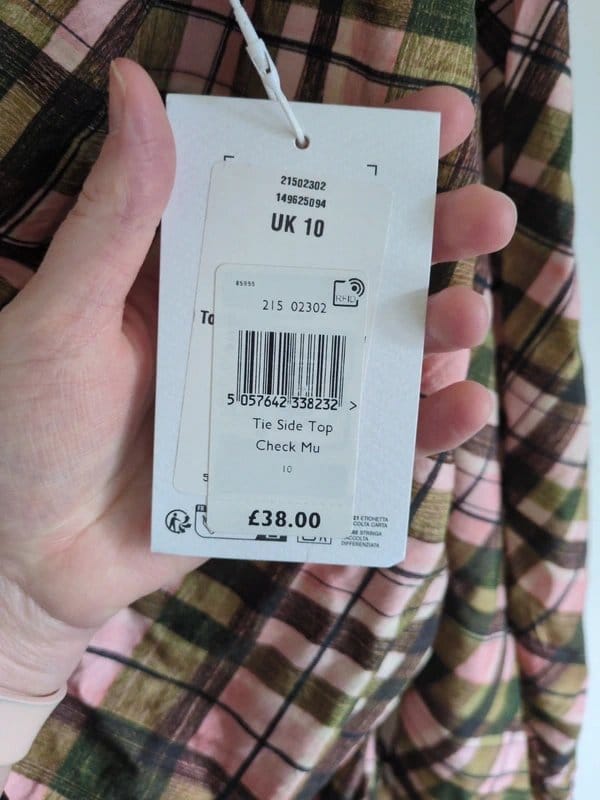 Topshop Multi Check Ruched Top Size 10